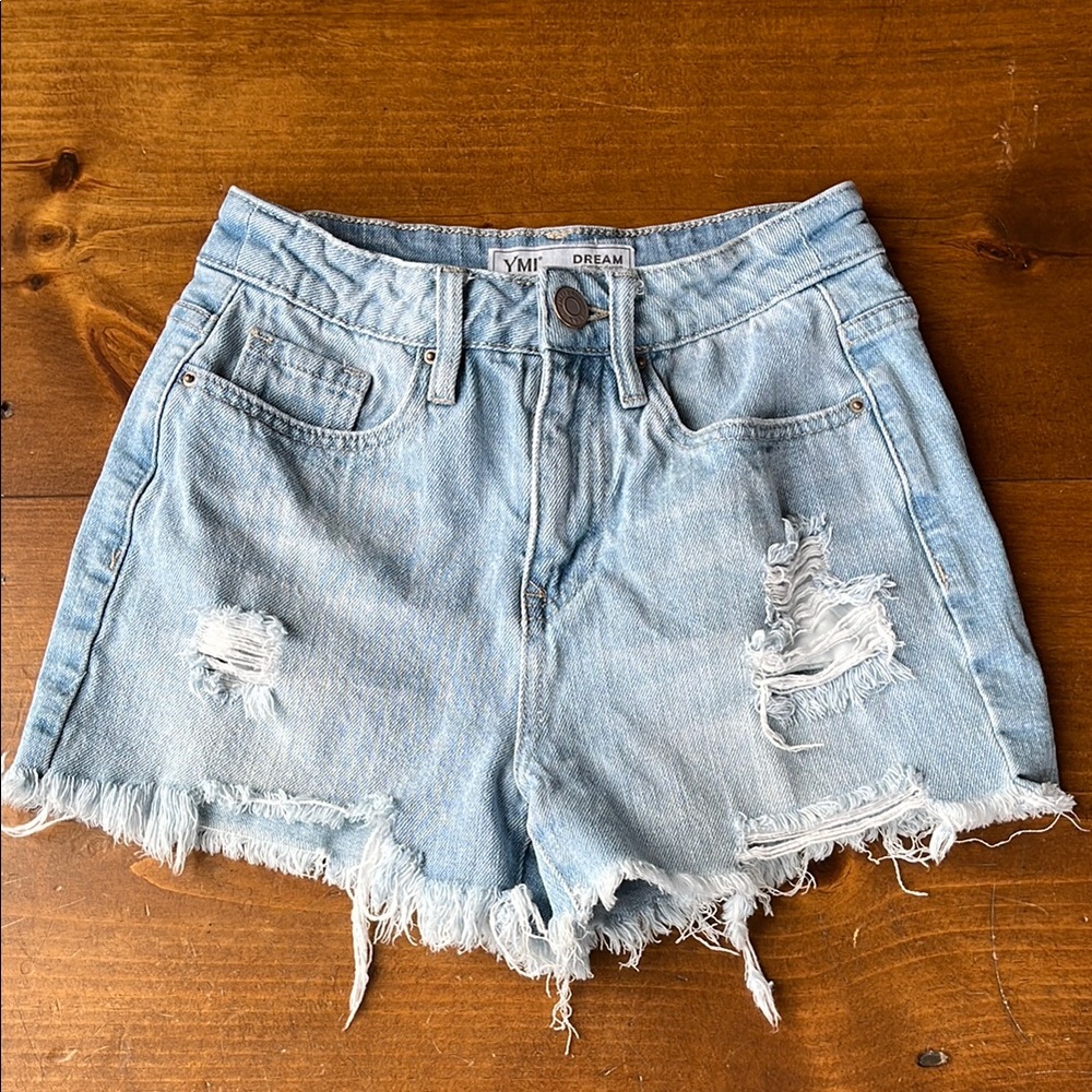 YMI Dream Light Blue Distressed Denim Shorts